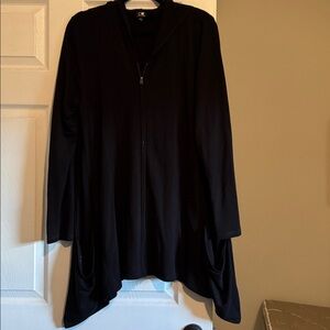 Black Hooded Zip-Up Cardigan